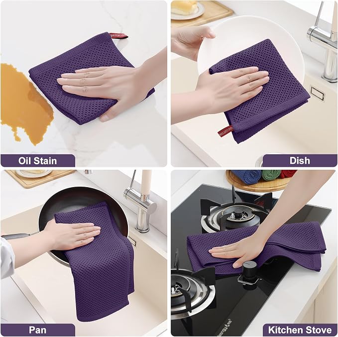 Homaxy 8 Pack 100% Cotton Kitchen Towels and Dishcloths Set, Eggplant | 12 x 12 Inches and 13 x 28 Inches Kitchen Towels Set, Ultra Soft Absorbent Dish Cloths for Washing Dishes - Image 5