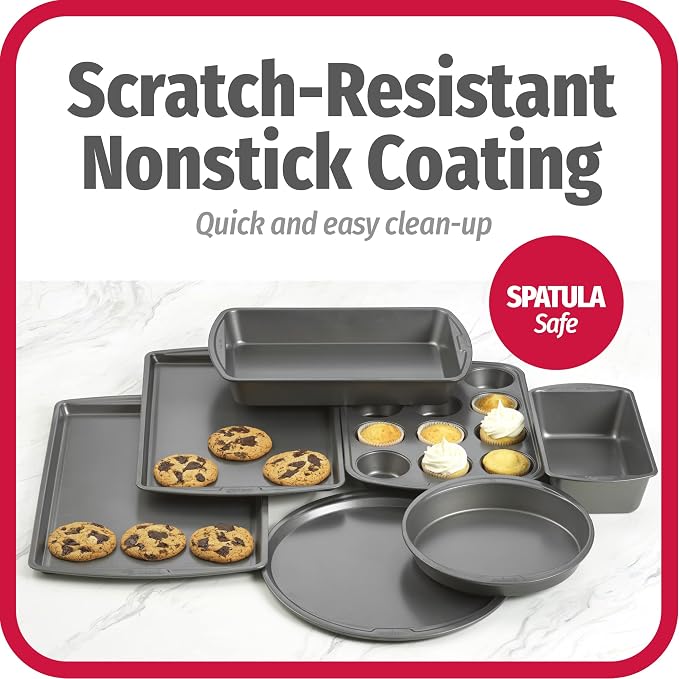 GoodCook Everyday 7-Piece Non-Stick Bakeware Set – 2 Cookie Sheet Pans, Round Cake Pan, Loaf Pan, Pizza Pan, Bake & Roast Pan, 12-Cup Muffin Pan - Baking Supplies, Baking Pans Set - Image 3