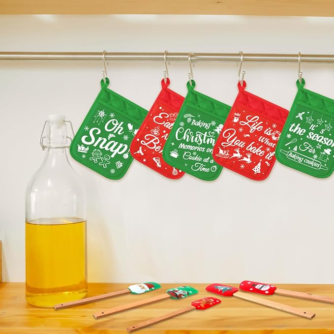 Yaomiao 12 Pcs Christmas Pot Holders with Silicone Spatula Set Wooden Handles Pot Holders for Christmas Kitchen Utensils xmas Baking Gifts for Neighbor Cooking Essentials(Cute) - Image 3