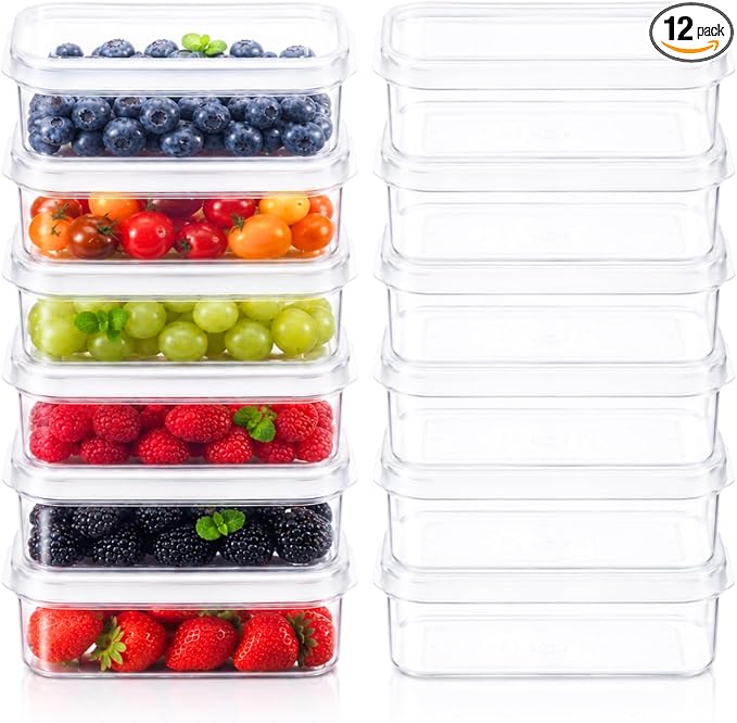 Lustroware Micro Clear Transparent Food Storage Containers with Lids – BPA-Free, Shatterproof, Dishwasher & Microwave Safe, 21oz Stackable Refrigerator Organizer Bins, Made in Japan, Set of 12 by Lustroware