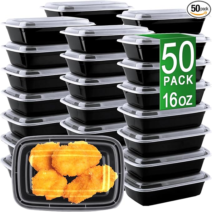 16oz Meal Prep Containers, 50 Pack Disposable Food Storage Boxes with Lids | Small, Single Compartment, Leakproof Lids, BPA Free, Microwave Freezer Safe, Plastic To Go Bento Boxes for Lunch Takeout by Apsic