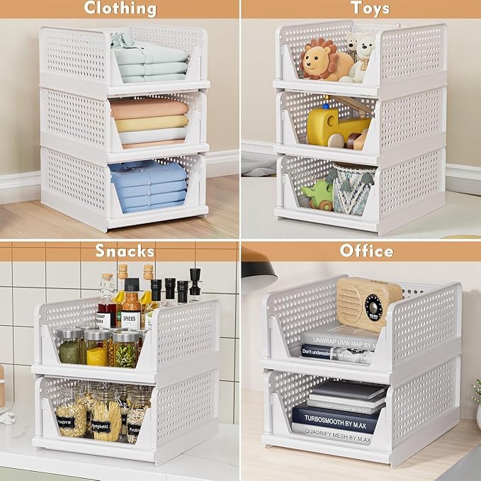 8 Pack Stackable Closet Storage Basket - Stackable Storage Bins | Multifunctional & Foldable Closet Organizer Waterproof, Wardrobe Cupboard Space-Saving Storage Drawer Organizer - Image 5