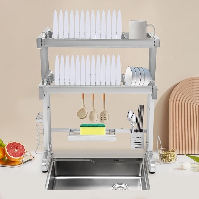 Sink Dish Drainer, 3-Tier Over Sink Dish Drying Rack, Large Capacity 304 Stainless Steel Dish Drying Rack, Expandable Over Kitchen Sink Organizer, Counter Organizer, Space Saver Dish Rack - Image 7