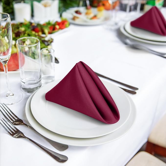 SuperO Set of 40 Cloth Napkins 17 x 17 Inch, Polyester Solid Washable Dinner Napkins with Hemmed Edges,Great for Restaurant, Wedding and Party(Burgundy) - Image 4