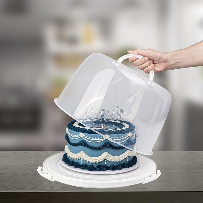 TMRIOPELP Tall Cake Carrier with Lid and Handle Insulated Cake Container Cake Transport Carrier Ideal for Pies Cupcakes and Pastries Perfect for Safe and Secure Cake Delivery (Green, 12 inch) - Image 2