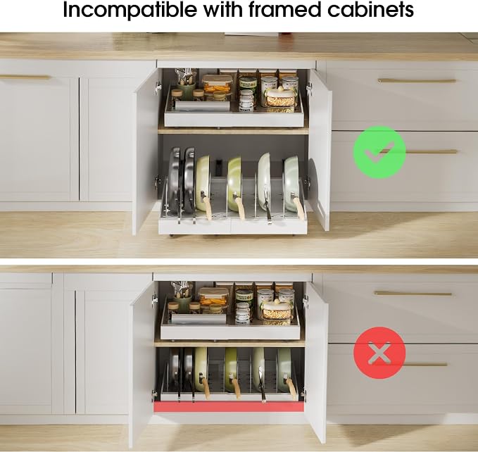 Delamu 16" Deep Pull Out Cabinet Organizer with 6 Dividers, Expandable (11.7 "-20" W) Pull Out Drawers for Cabinets, Cabinet Trays Pull Out for Cabinets in Kitchen, Pantry or Bathroom, White, 2 Pack - Image 3