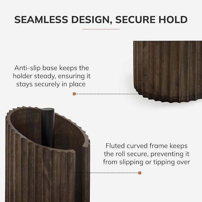 Anji Mountain Wooden Paper Towel Holder with Metal Holder, Holder Stand for Kitchen Roll Organizer & Kitchen Dining Table Home Décor, Countertop Fits Jumbo & Mega Rolls - Chocolate/Black, Fluted - Image 4