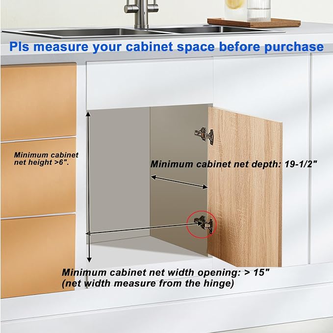 DINDON Pull Out Cabinet Organizer (14" W x 18" D) 1 Tier, Single Tier Oak Wood Under Cabinet Slide Out Shelf Drawer Box… - Image 5