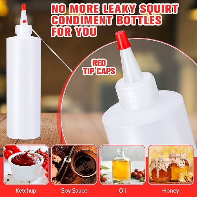 Irenare 40 Pcs 12 oz Plastic Squeeze Condiment Bottles with Red Tip Caps, Empty Squirt Bottle Dispenser Leakproof Refillable Sauce Containers for Paint Dye Ketchup Syrup Oil Dressing Arts - Image 3