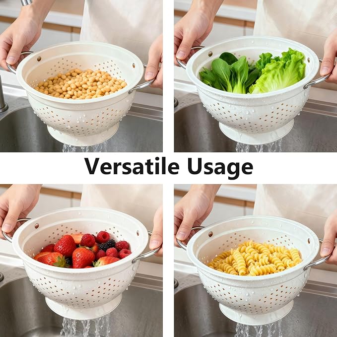 Colander Set for Kitchen, 1.5, 3, 5 Qt Food Strainers and Colanders | Stainless Steel Handle,Strainers and Colanders For Pasta, Vegetables, and Fruits, Coated Metal, Kitchen Essential - Image 8
