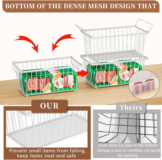 Enhanced Leak-Proof Bottom, Freezer Organizer Bins for 7 Cu.Ft,6 Pack | Stackable Chest Freezer Organizer Bins, Baskets with Handles, Leak-proof Wire Storage Container Baskets for Sort Frozen Meats - Image 2