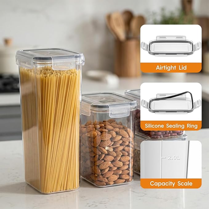 48PCS Airtight Plastic Food Containers with Lids(24 Lids &24 Containers) | 24 Labels & Marker, Stackable and reusable cereal containers storage, for flour, dry food canisters and pantry organization - Image 3
