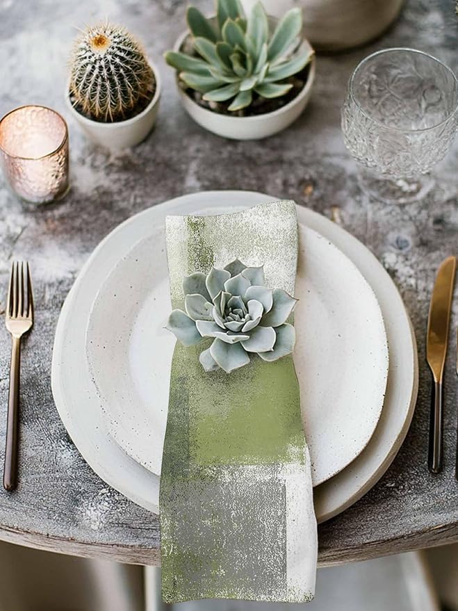Sage Green Ombre Paint Cloth Napkins Washable Set of 6, 20 x 20 Inch Reusable Vintage Shabby Abstract Art Dinner Table Napkins Cloth Bulk for Weddings Kitchen Restaurants Hotel Events Parties - Image 3