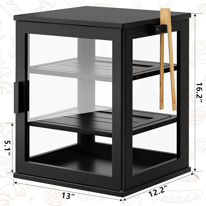 WOWLIVE Bread Box for Kitchen Countertop, 3 Layers Bread Storage Container | Large Bamboo Bread Bin for Homemade Bread with Window, Farmhouse Breadbox Organizer for Kitchen, Cabinet, Black, Extra Large - Image 3