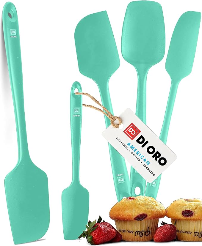 DI ORO Silicone Spatula Set - Rubber Kitchen Spatulas for Baking, Cooking, & Mixing - 600°F Heat-Resistant & BPA Free Silicone Scraper Spatulas for Nonstick Cookware - Dishwasher Safe (5pc, Mint) by DIORO