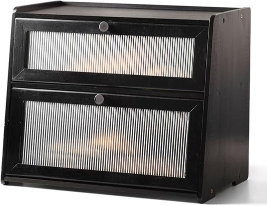 Double layer Bread Box for Kitchen Countertop Vitamin Bottle Storage Supplement Bottle Organizer Vitamin Organizer(Black) by Unknown