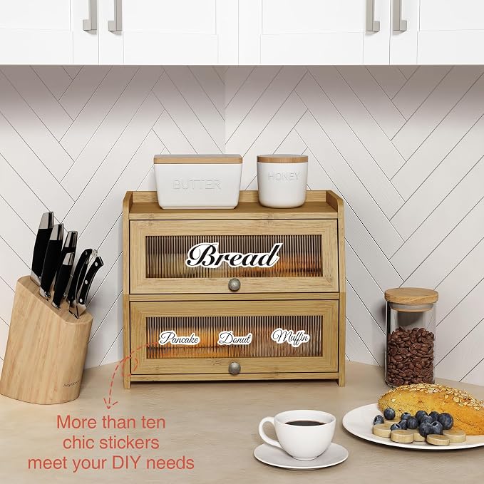 Goozii Large Bread Box for Kitchen Countertop, Double Layer Breadbox for Homemade Loaf Bread, Farmhouse Bread Storage Container Bin for Kitchen Counter Pantry Cupboard (Natural Bamboo) - Image 5