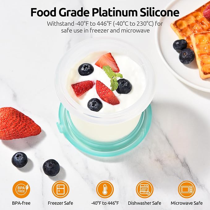 U-Taste Silicone Container with Lid, Kitchen Meal Prep Food Storage, 1Cup*2 | Food Grade Liquid Silicone, Leak-Proof Airtight Lid, Meal Prep Lunch Box, Freezer & Microwave Safe, Clear Date Marking Circle - Image 4
