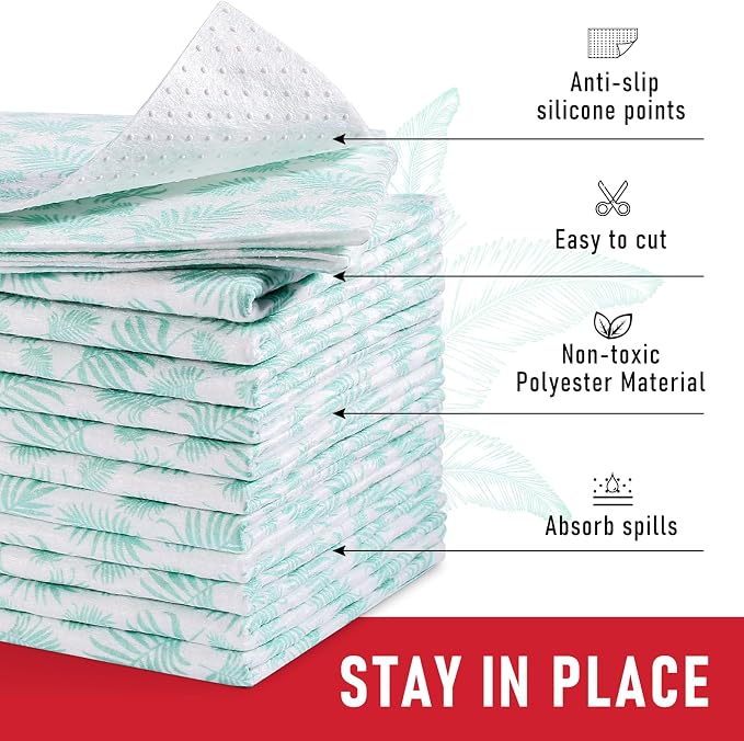 Cooyes Absorbent Refrigerator Liners, Non Slip Fridge Bin Liners and Mats Washable, Refrigerator Shelf Liner for Glass Shelves and Kitchen Cabinet Drawer, 12 Pack, 12" × 24" - Image 3