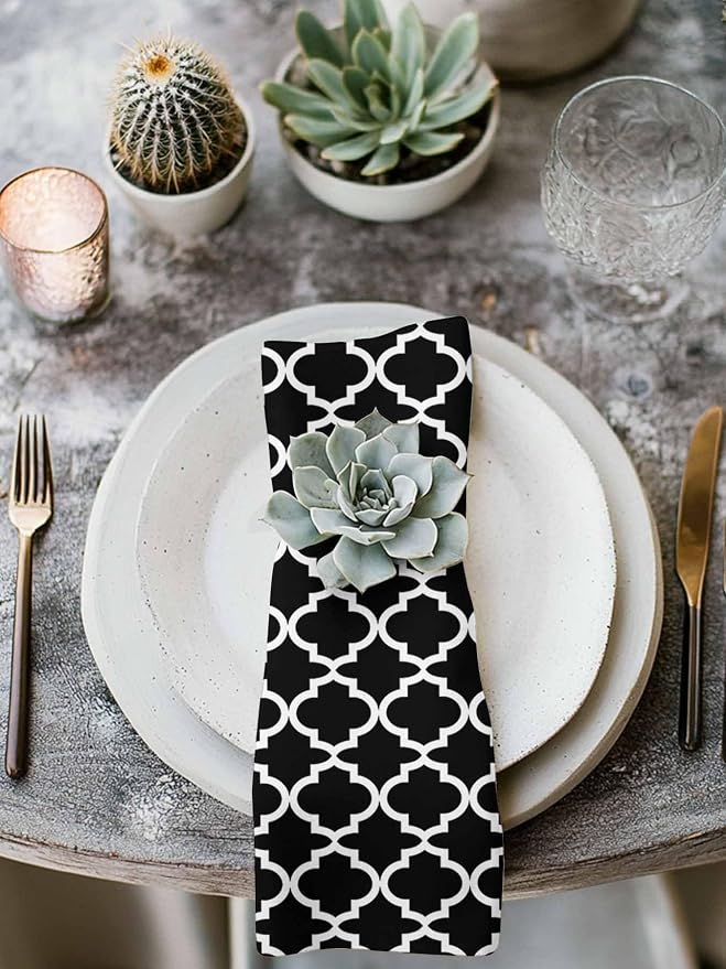 Cloth Napkins Set of 2-20x20 Inches, Black Morocco Washable Reusable Table Napkins, Boho Modern Minimalist Abstract Geometric Soft & Absortbent Dining Napkin for Party Wedding Hotel Restaurant - Image 3