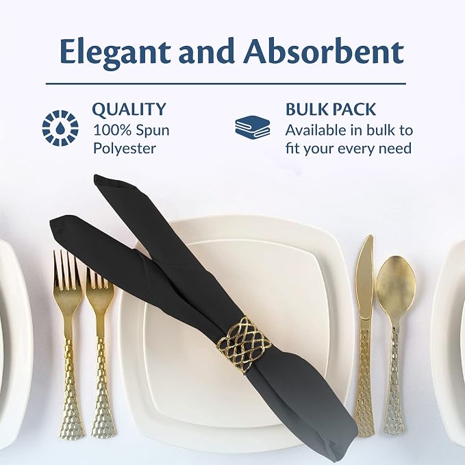 Black Cloth Napkins 20" X 20" Bulk Sets, Restaurant Quality | Elegant Clean-lined Hemmed Edges, Square, For Weddings, Hotels, Restaurants, And Classy Home Dinners - Image 3