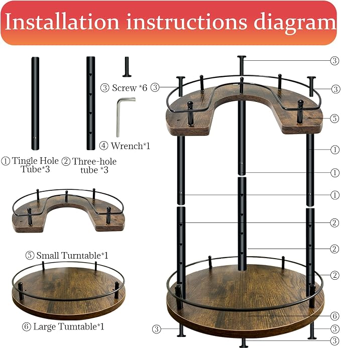2 Tier Lazy Susan Organizer,2-Tier Spinning Spice Rack with Stable Carousel Base & 4 Height Settings for Cupboard Kitchen Countertop Dining Table Cupboard (Round) - Image 4