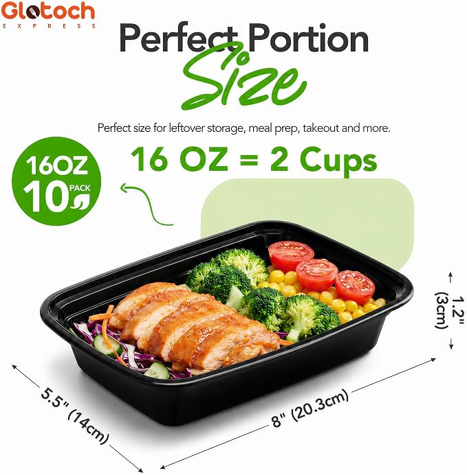 Glotoch Meal Prep Containers with Lids, 16 oz, 10 Pack (20-Piece) | Reusable BPA-Free Food Storage Containers, Leakproof and Durable, Microwave, Freezer and Dishwasher Safe, for Small Meals - Image 2