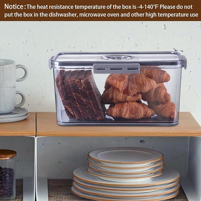 Gifhomfix Bread Box Bread Boxes for Kitchen Counter Airtight, Time Recording Bread Storage Container with Lid, Bread Keeper for Homemade Bread, Toast, Bagel, Donut and Cookies, Grey - Image 5