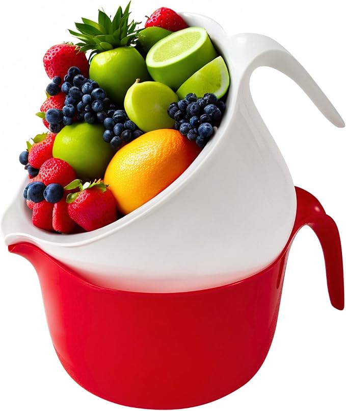 Large Mixing Bowls with Handles 3.6 qt - 2 Pc Plastic Nesting Bowls for Kitchen, Lightweight Batter Bowls, Easy to Clean + 5 Measuring Spoons Set - Image 7