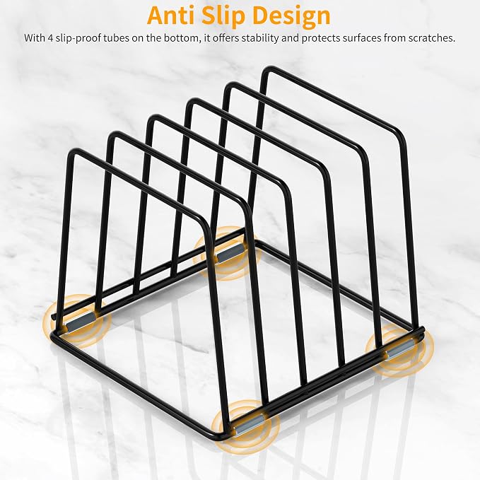 Cutting Board Organizer Kitchen Organizer Rack for Cutting Board, Bakeware, and Cookie Sheet, 5-Slot Heavy-Duty Steel Cookware Holder,Rust-Resistant with Anti-Slip Feet (1, Large) - Image 6