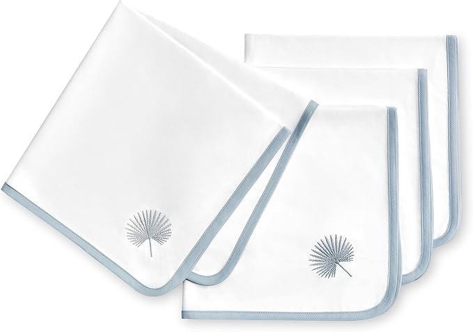 Hofdeco Premium Coastal Cotton Cloth Napkins Set of 4, 20"x20" Washable Dinner for Beach House Decor, Subtle Blue Embroidered Palm Leaf by HofdecoPremium