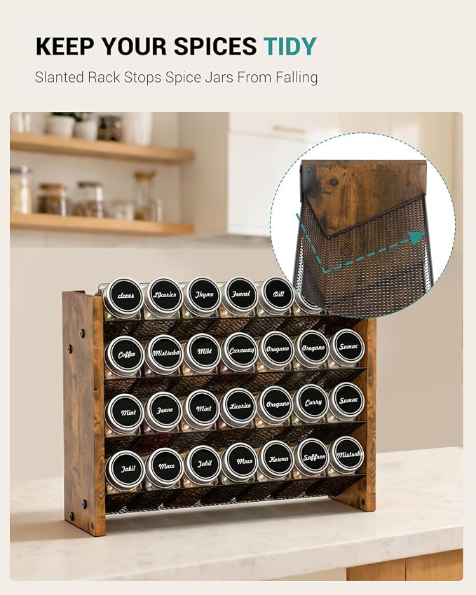 NESAPTO Spice Rack Organizer with 28 Glass Spice Jars, Wood 4-Tier Seasoning Organizer with Labels for Cabinet, Pantry, Countertop or Wall Mount, Chalk Marker and Funnel Set, 14" W × 9.4" H - Image 3