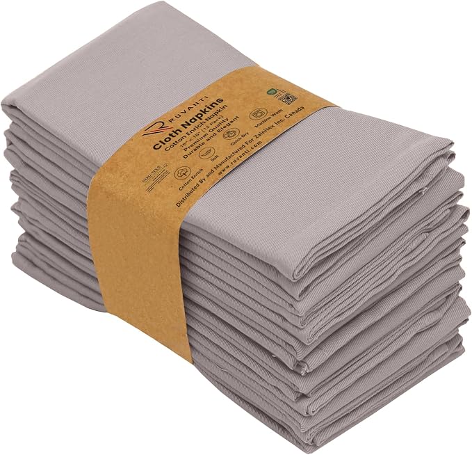 Ruvanti Cloth Napkins Set of 12, 18x18 Inch, Soft & Absorbent Cotton Enrich Dinner Napkins for Hotel, Wedding Parties, Napkins Everyday - Coffee Grey - Image 9