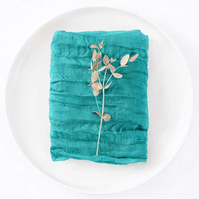 DeZerlor Teal Green Washable Cheesecloth Napkins Set of 12 for Party | Reusable Summer Cloth Napkins Bulk, for Wedding Bridal Baby Shower Dinner Cocktail Birthday Home, 21x21 Inches - Image 6