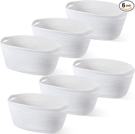 Sawysine 6 Pcs Storage Baskets Bulk for Organizing Cotton Rope Woven Basket with Handles for Gift Cloth Shelves Blanket Toys Living Room(White) by Sawysine