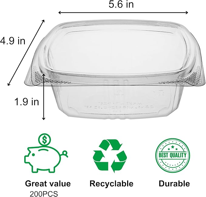 12oz RPET Clear Hinged Lid Deli Container - 200Pcs - Image 2
