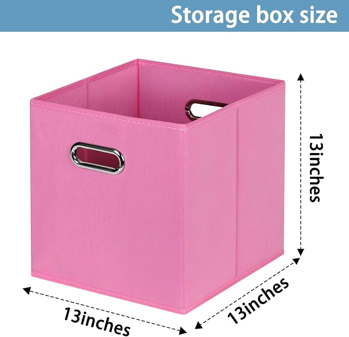 Black Fabric Cubby Storage Bins,13x13x13 Inches ,Cube Organizer Bin Foldable Storage Boxes with Dual Handles Fabric Organizer Box and collapsible Storage basket,Set of 3 ,Pink - Image 2