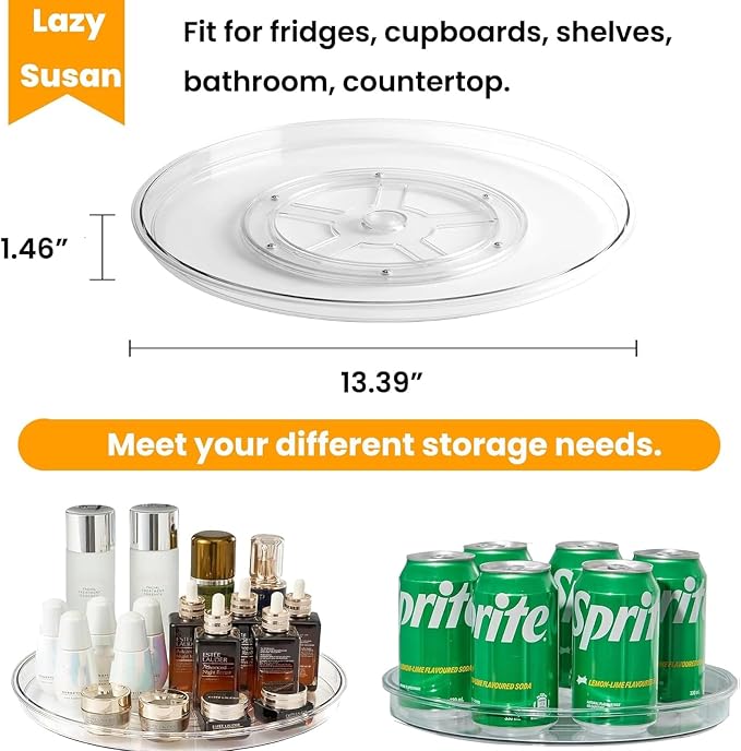 4 Pack Turntable Organizer Non-Skid, Large 13" Cabinet Lazy Susan Clear Turntable Organizer for Pantry Lazy Susan Organizer, Storage Containers for Kitchen, Countertop - Image 2