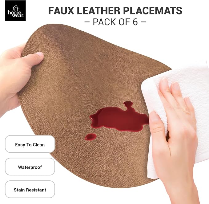 Morgan Faux Leather Round Set of 12 Placemats, 15", Camel, Heat Resistant, Stain Resistant, Non-Slip, Reversible, Durable Table Mats for Kitchen, Dining Table, Indoor Washable Use - Image 6