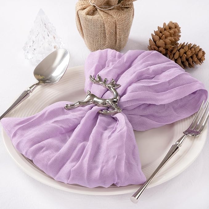 Cloth Napkins Set of 10 21"x21" Reusable Cheesecloth Napkins Lilac Purple | Boho Rustic Dinner Napkins Washable Gauze Table Napkins Cloth Hemmed Edges for Wedding Bridal Shower Family Gathering Decor - Image 5