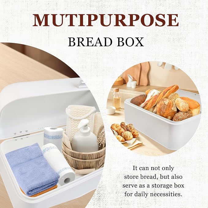 ENLOY Extra Large White Bread Box for Countertop, Stainless Steel Bread Storage Bin, Vintage Bread Box, Large Capacity Bread Keeper Holds Large Loaves - Image 6