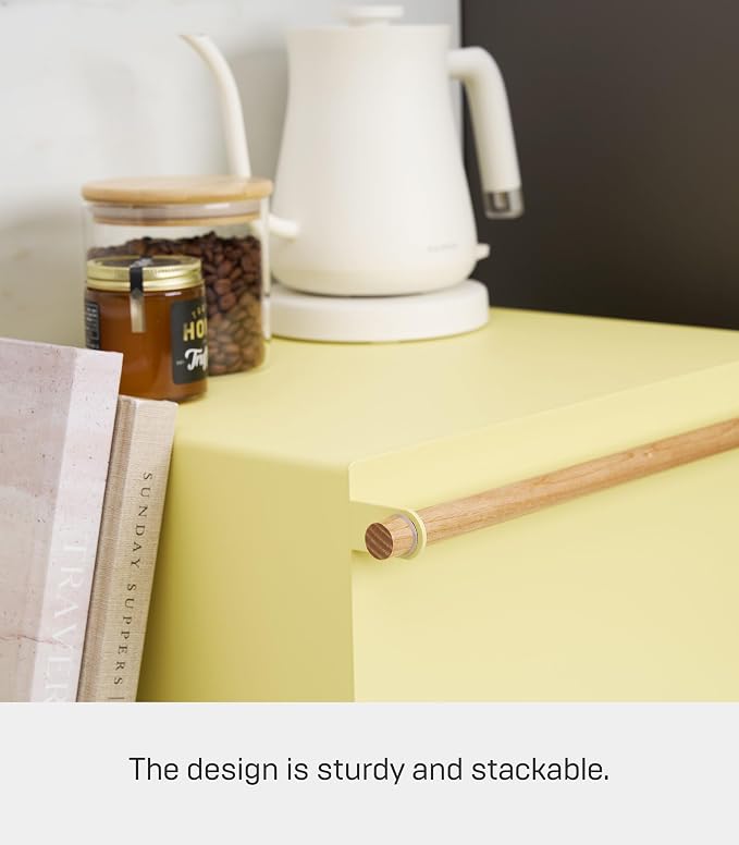 YAMAZAKI Home Modern Bread Box – Steel + Wood Countertop Bread Storage Container, Large Yellow Bread Box for Kitchen Countertop, Space-Saving Bread Keeper, Easy Access Lid - Image 7