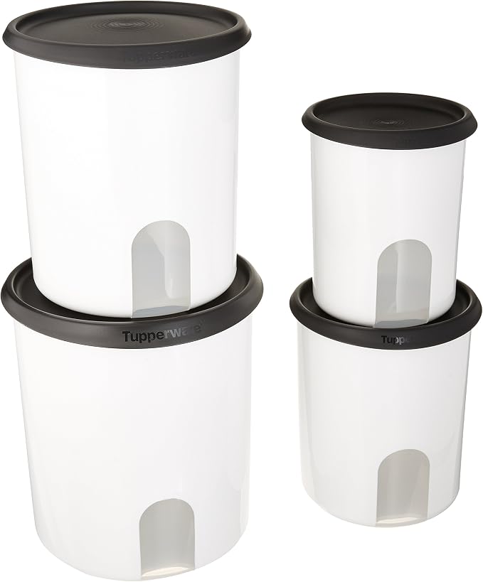 TUPPERWARE ONE TOUCH REMINDER 4-PC. CANISTER SET/BLACK WITH NEW DESIGNED SEALS by Tupperware