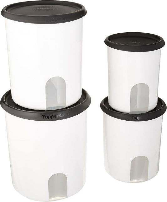 TUPPERWARE ONE TOUCH REMINDER 4-PC. CANISTER SET/BLACK WITH NEW DESIGNED SEALS by Tupperware