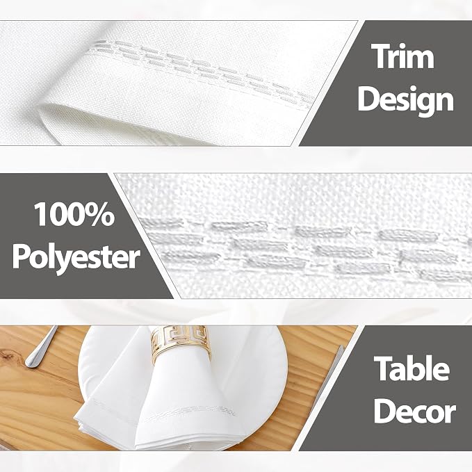 Majestic Giftware Polyester Napkins - NPK2-WT | Set of 12 (20" x 20") White Design Dinner Napkins Cloth | Linen Look Washable Cloth Napkins Set for Weddings, Banquets, or Restaurants - Image 5