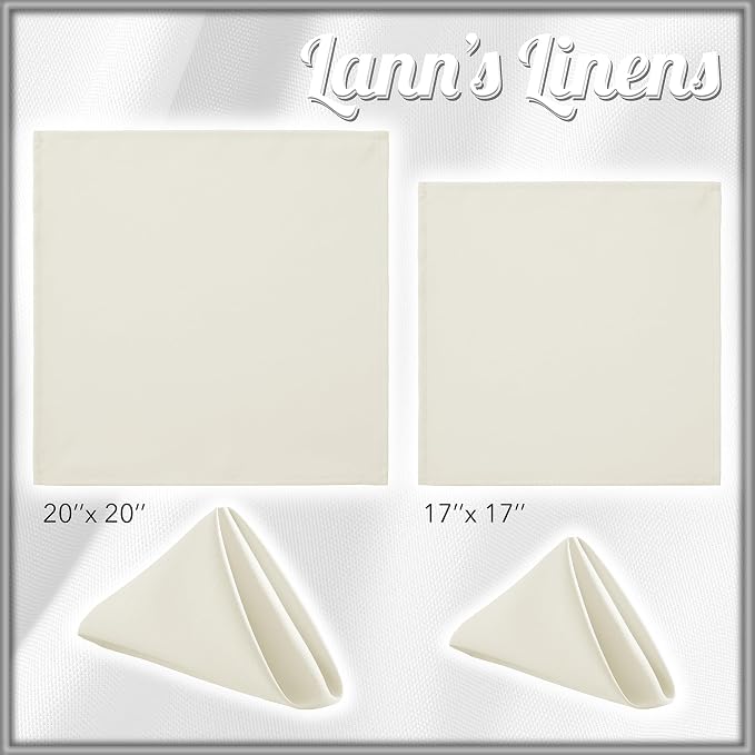 Lann's Linens Set of 12 Cloth Dinner Napkins, 17-inch Polyester Napkins, Washable and Reusable Fabric for Weddings, Hotels, Restaurants - Ivory - Image 8
