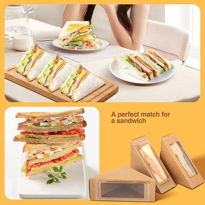 200 Pack Kraft Paper Sandwich Boxes with Window Sandwich Take Out Boxes Food Containers for Toast, Donuts, Burgers Take Away - Image 7