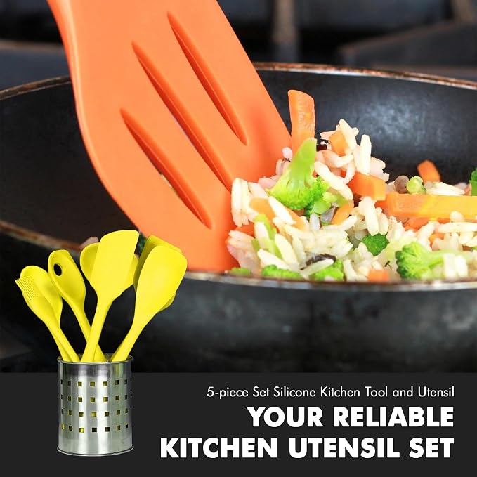 Chef Craft Premium Silicone Kitchen Tool and Utensil Set, 5 Piece, Yellow - Image 5