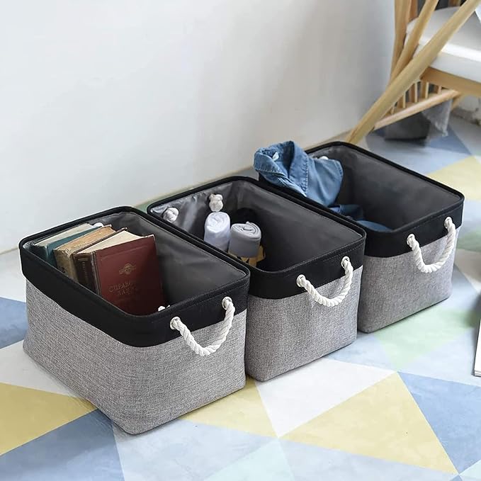 Storage Basket for Organizing- 16x12x8 inch 1 Pack Fabric Storage Cubes, Bins for Organization for Shelves Organizer Gift Laundry Cloth Toy (Grey & Black) - Image 2