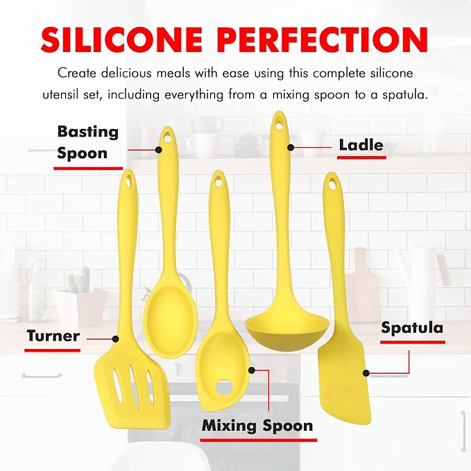 Chef Craft Premium Silicone Kitchen Tool and Utensil Set, 5 Piece, Yellow - Image 4